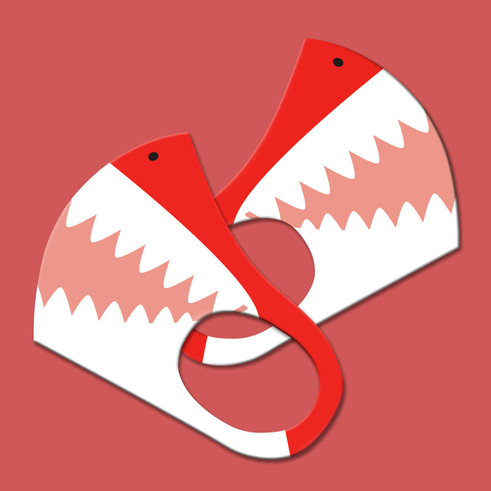 와우박스 주문제작 3D 입체 빨간 상어 마스크