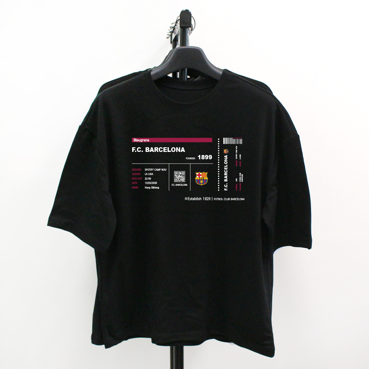 와우박스 주문제작 프리메라리가 바르셀로나 티켓 디자인 오버핏 반팔 티셔츠